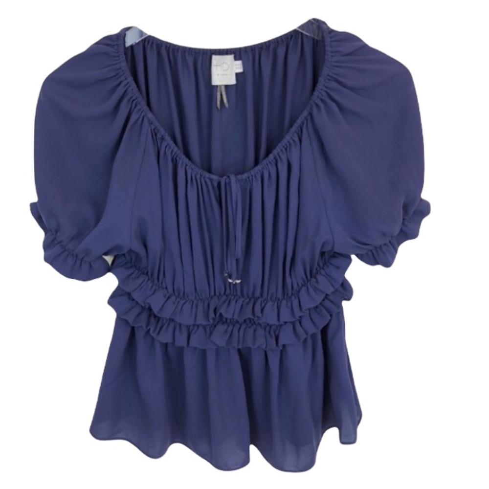 Anthropologie HD in Paris Pleated Ruffle Short Sleeve Blouse